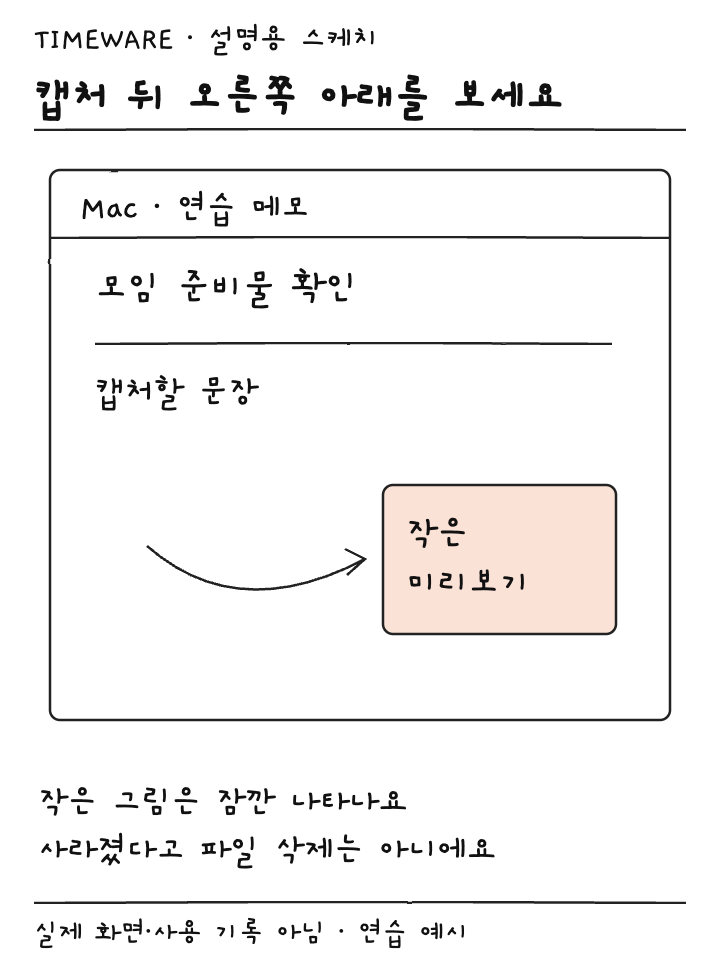 Mac 화면 오른쪽 아래에 잠깐 뜨는 캡처 미리보기 위치 설명용 스케치